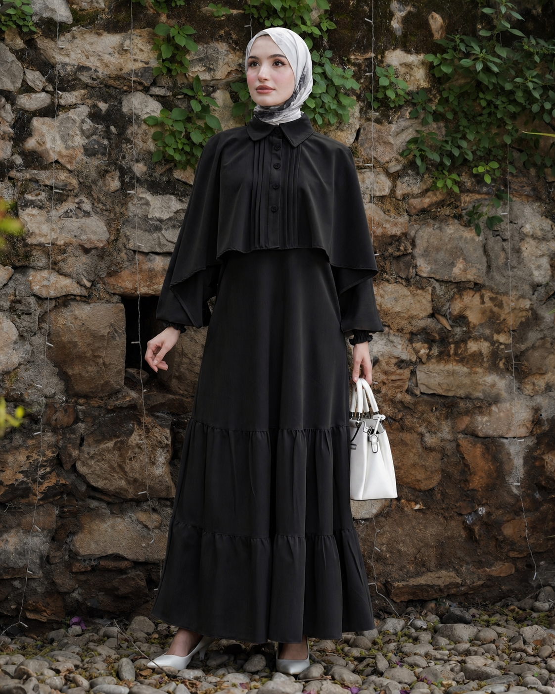 Soft Layered Dress with Classic Collar