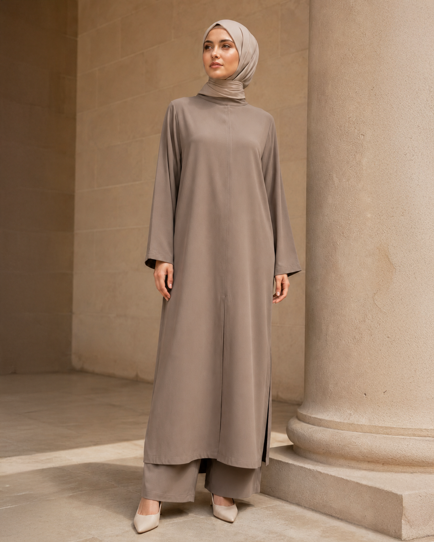 Elegant Two-Piece Tunic & Wide-Leg Trousers Set