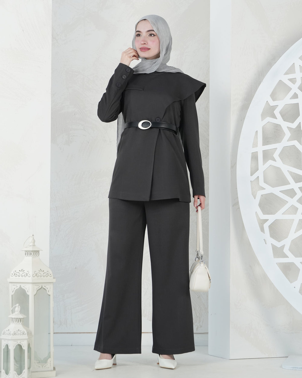 Asymmetric Cape Top & Wide-Leg Set