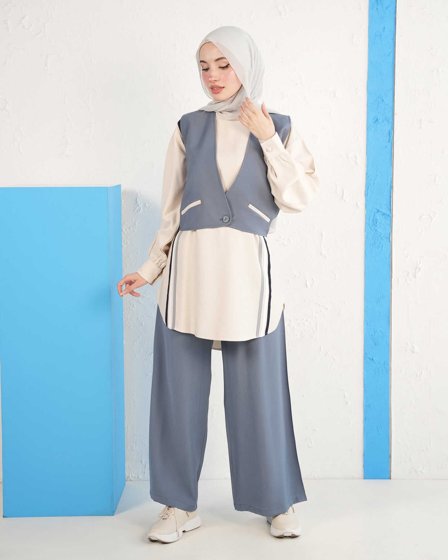 Three-Piece Set with Longline Vest