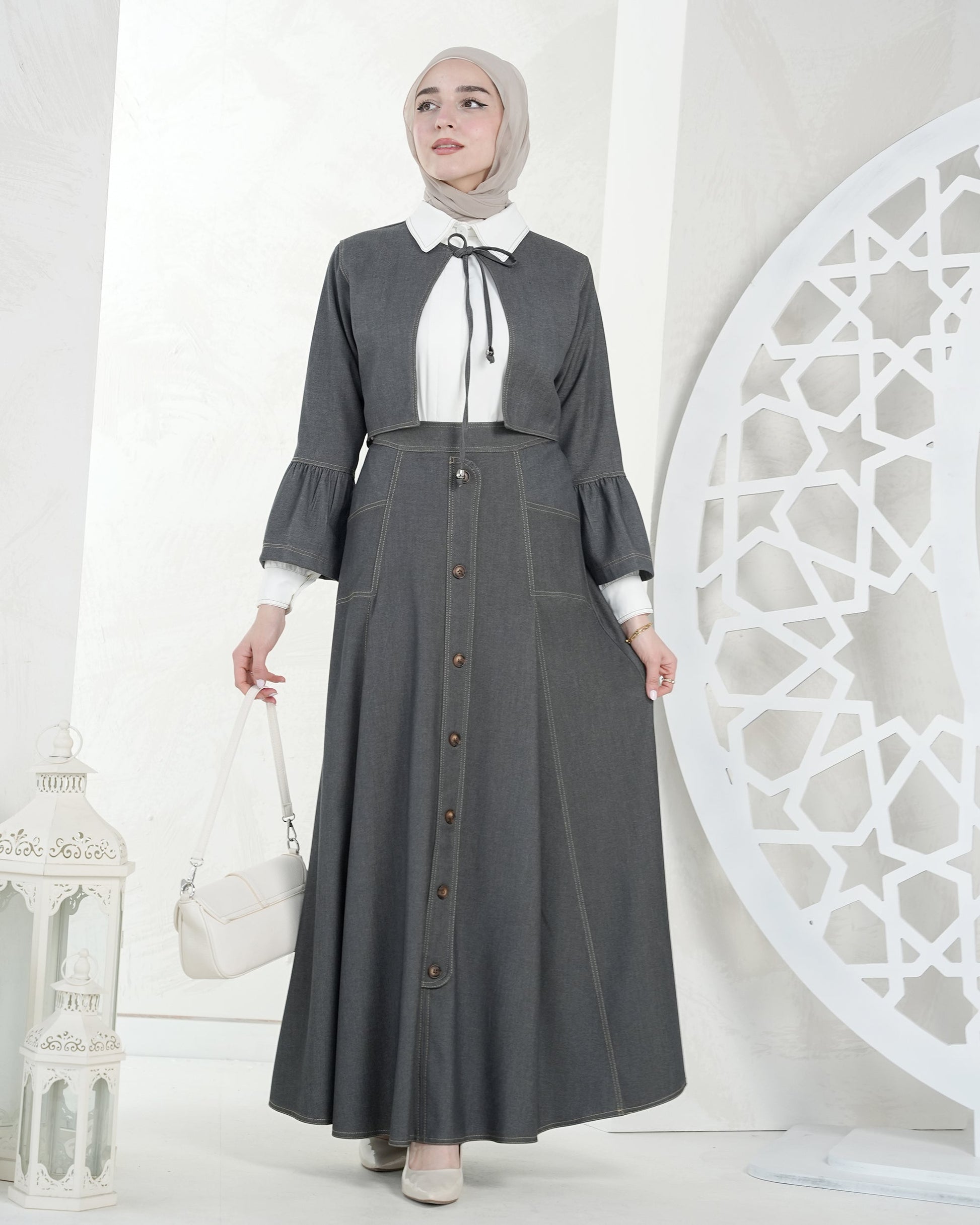 Modern Two-Piece with Buttoned Skirt