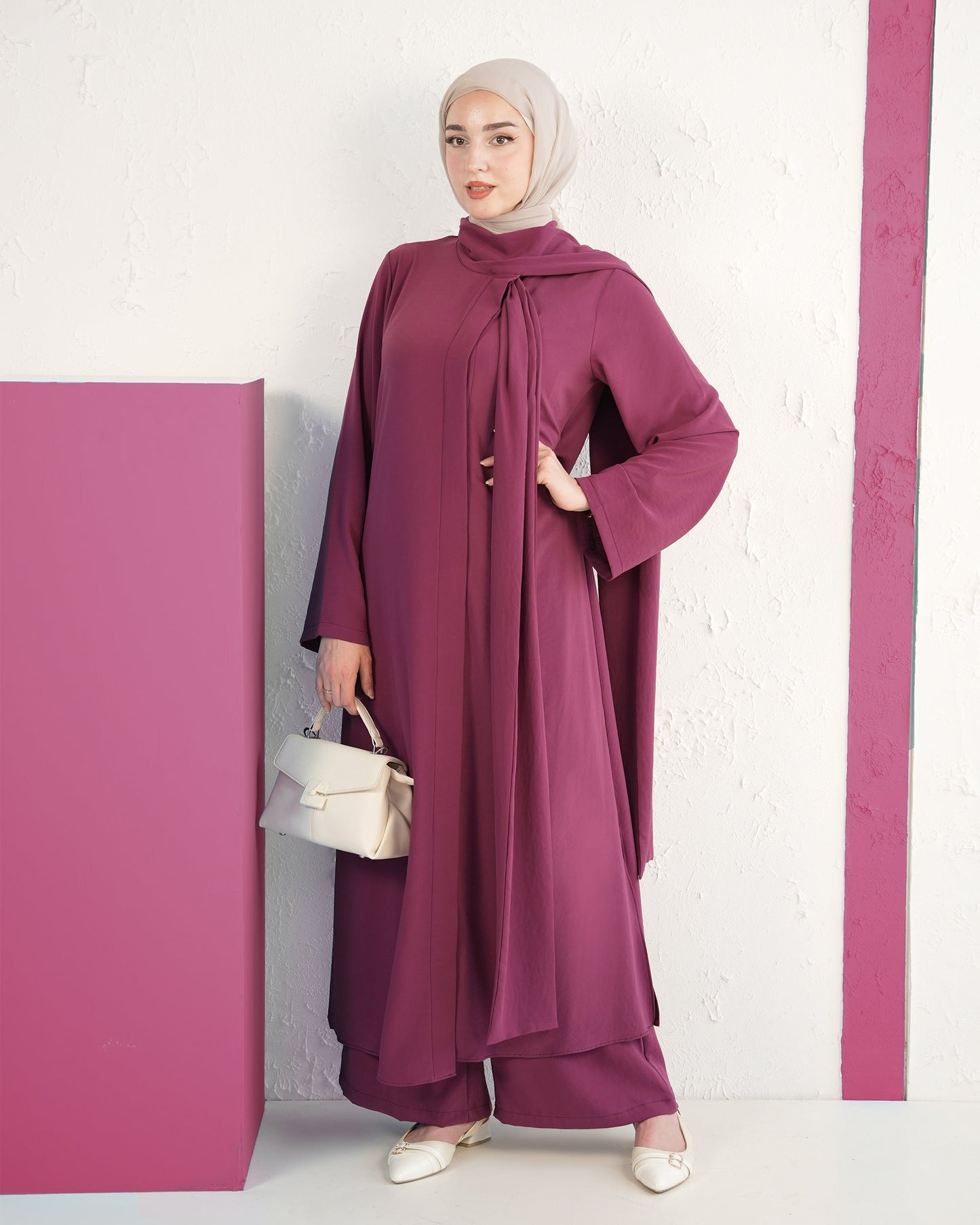 Serene Abaya Set with Draped Scarf