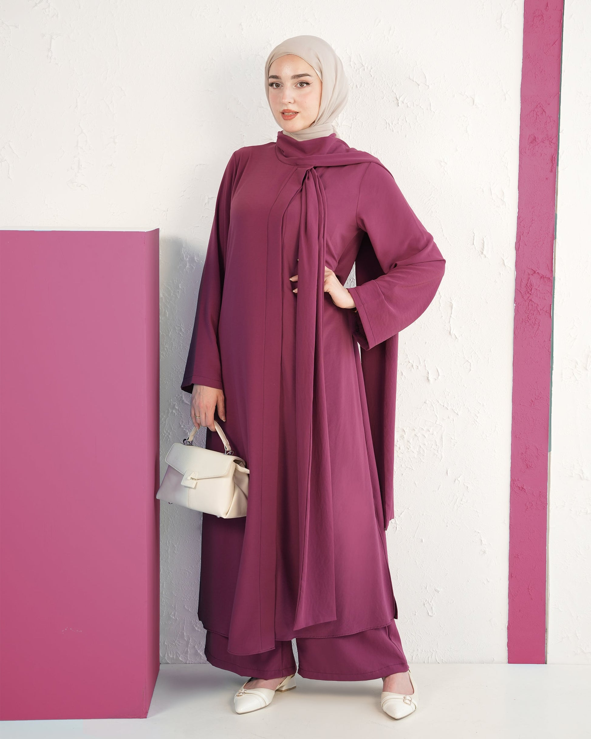 Serene Abaya Set with Draped Scarf