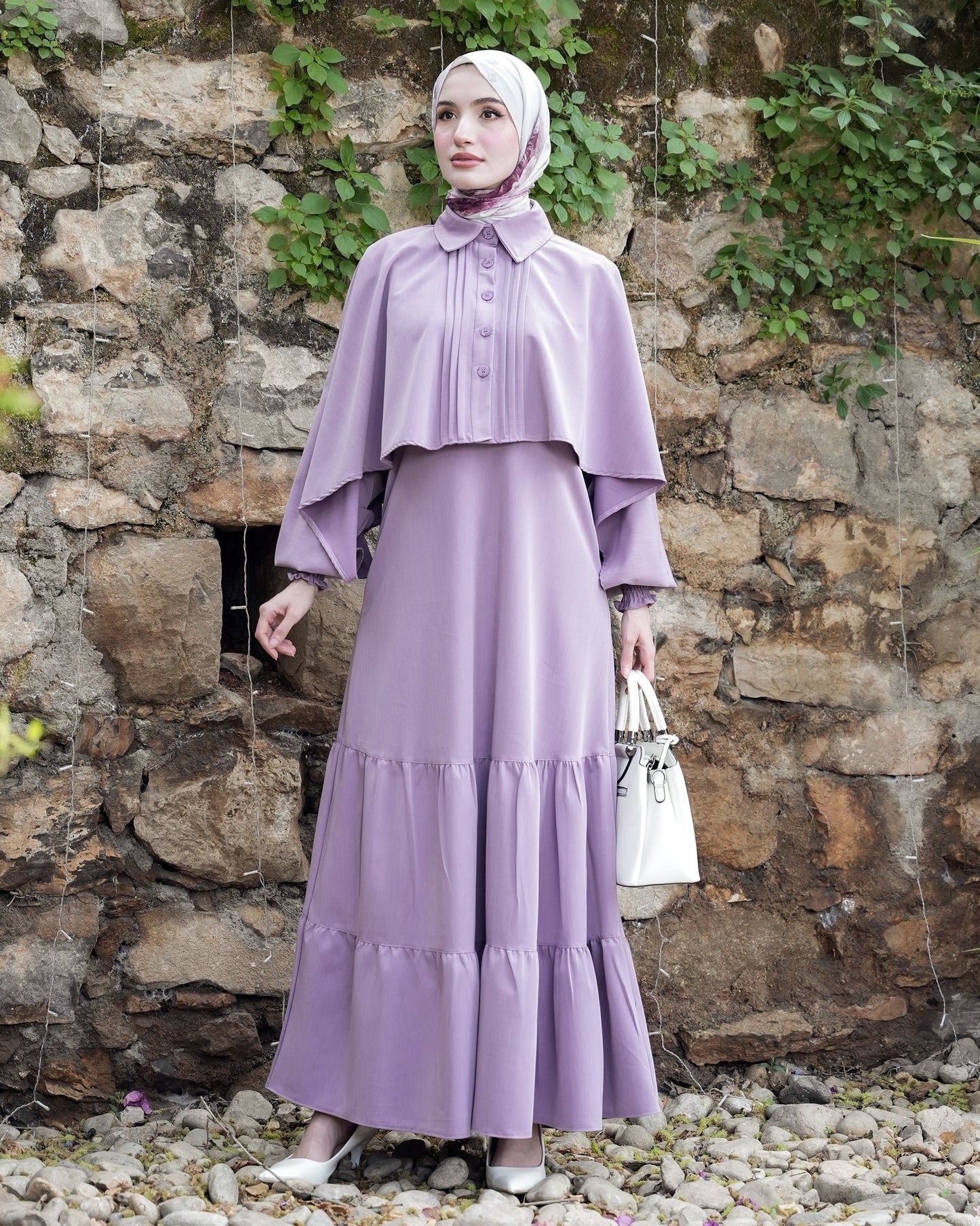 Soft Layered Dress with Classic Collar