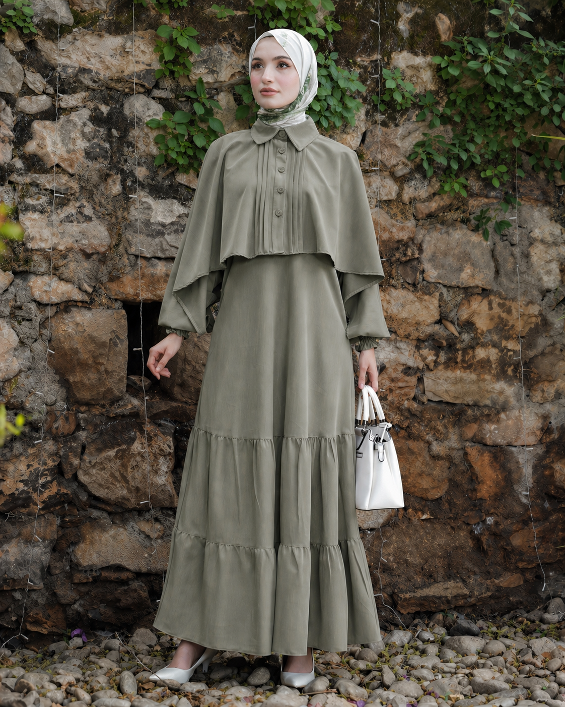 Soft Layered Dress with Classic Collar