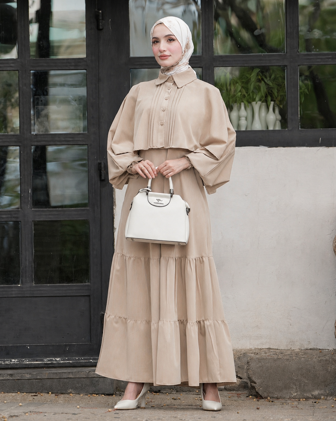 Soft Layered Dress with Classic Collar