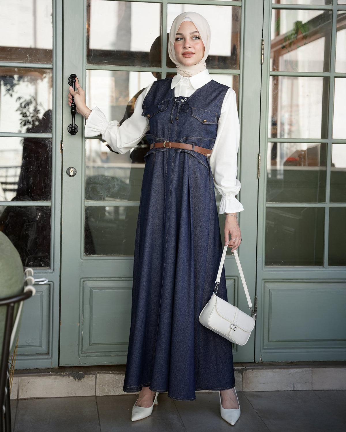Long Dress with Belted Overshirt