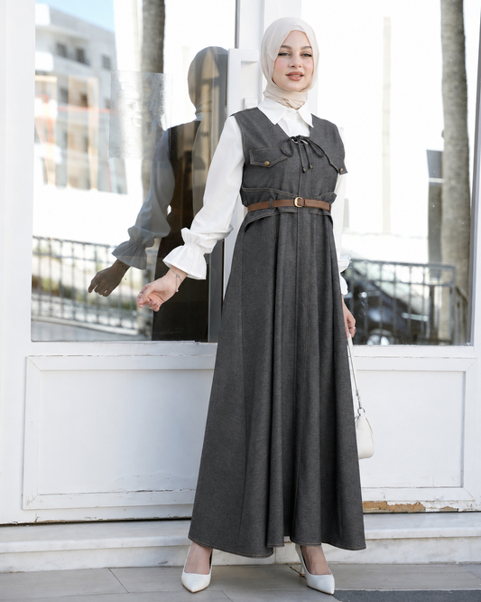 Long Dress with Belted Overshirt