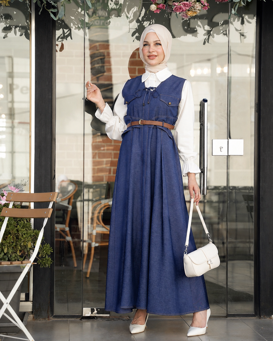 Long Dress with Belted Overshirt