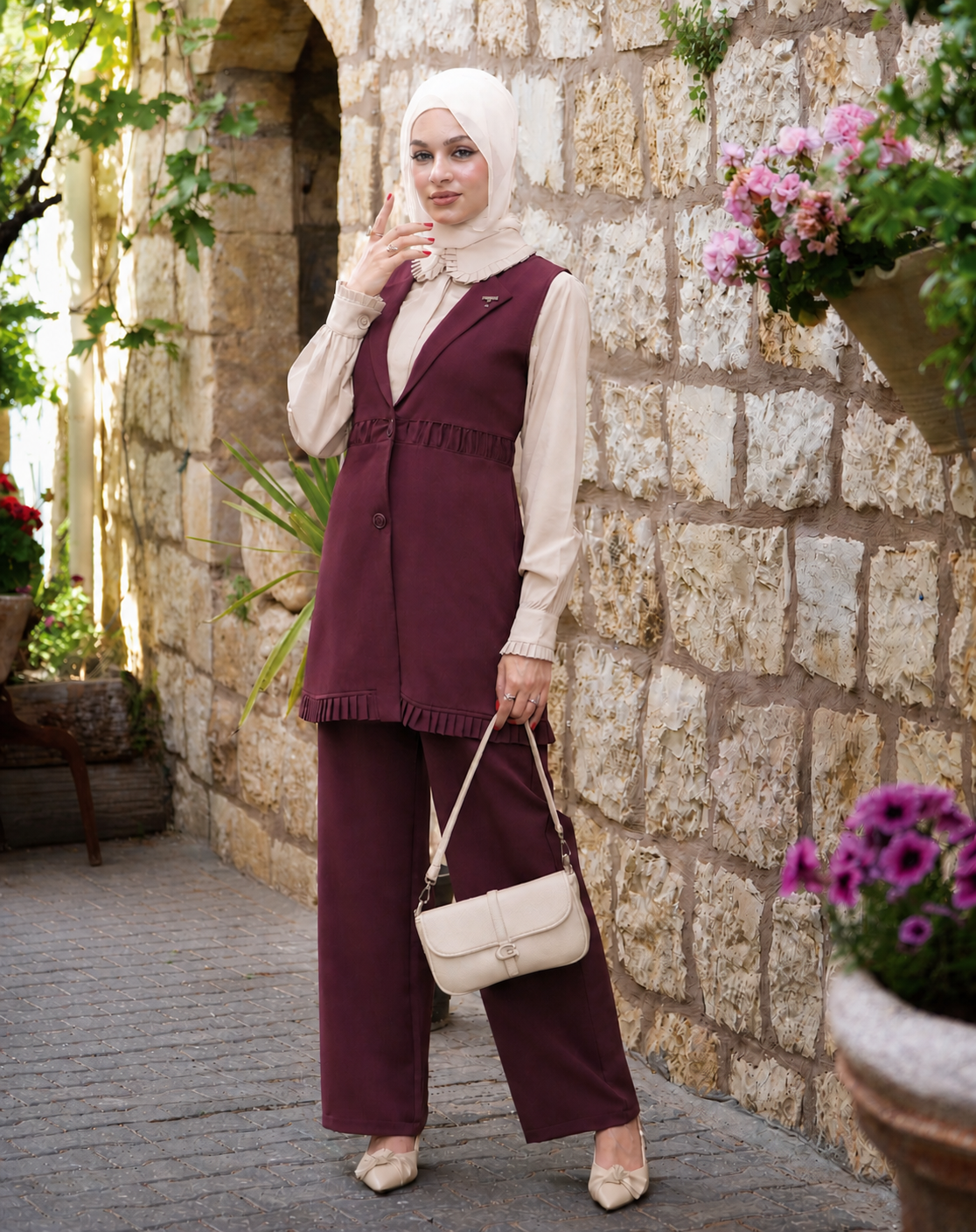 Three-Piece Vest, Shirt & Wide-Leg Set