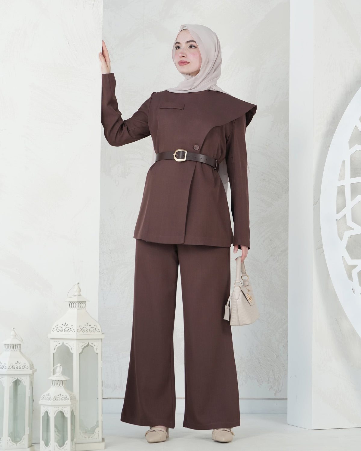 Asymmetric Cape Top & Wide-Leg Set