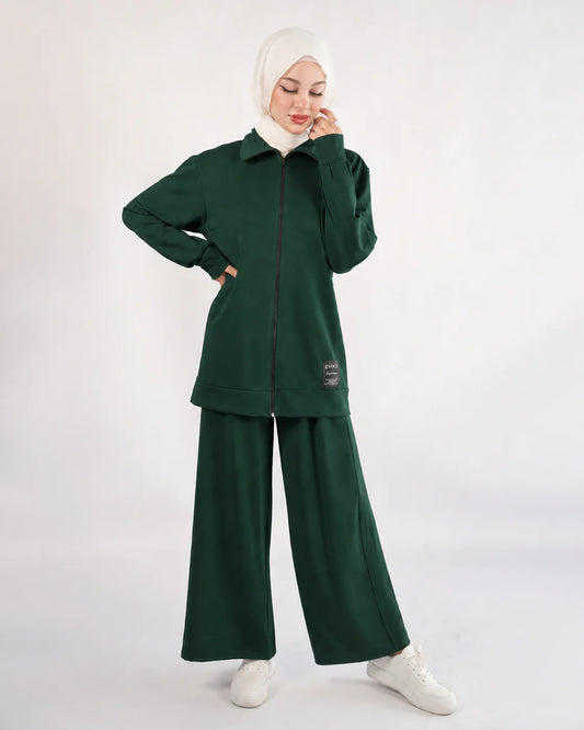 Two-Piece Loungewear Set with Long Jacket and Wide-Leg Trousers
