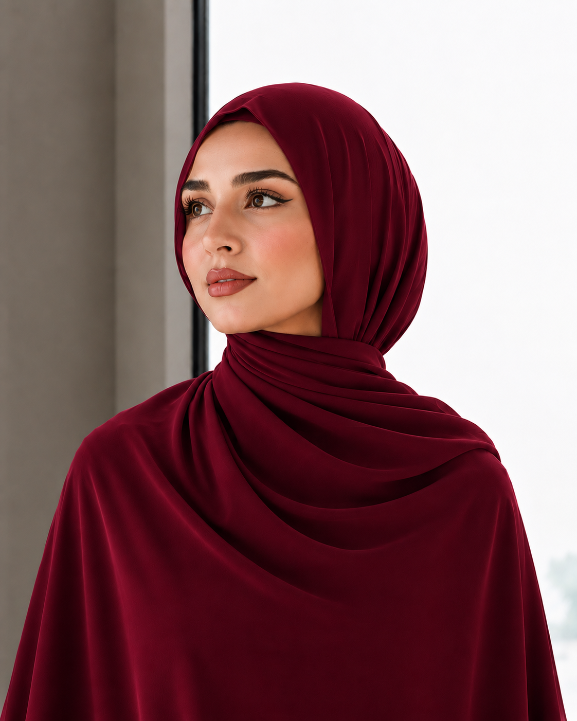Premium Chiffon Shawl - Dark Burgundy