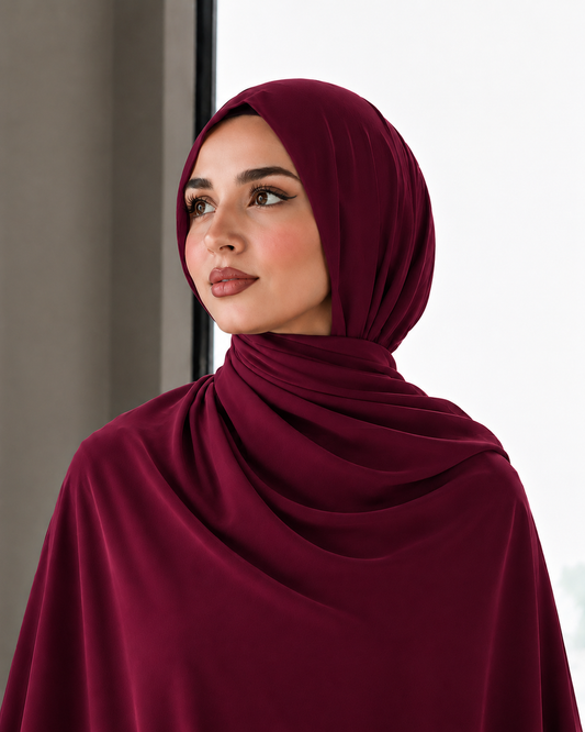 Premium Chiffon Shawl - Deep Berry