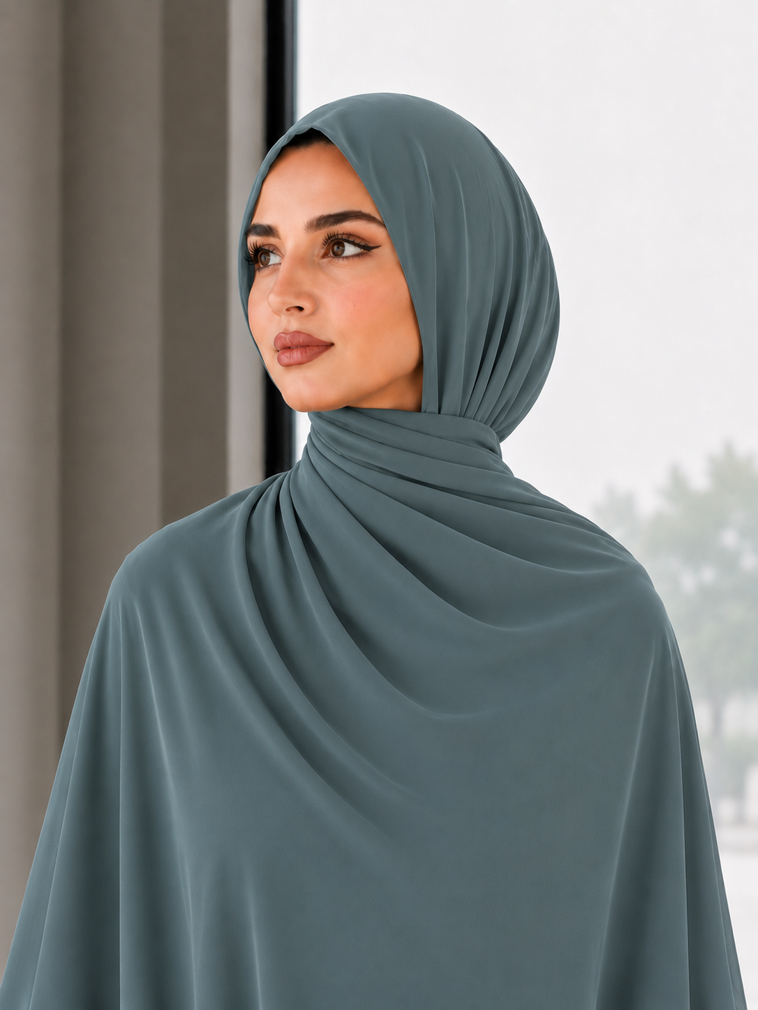 Premium Chiffon Shawl - Dusty Teal