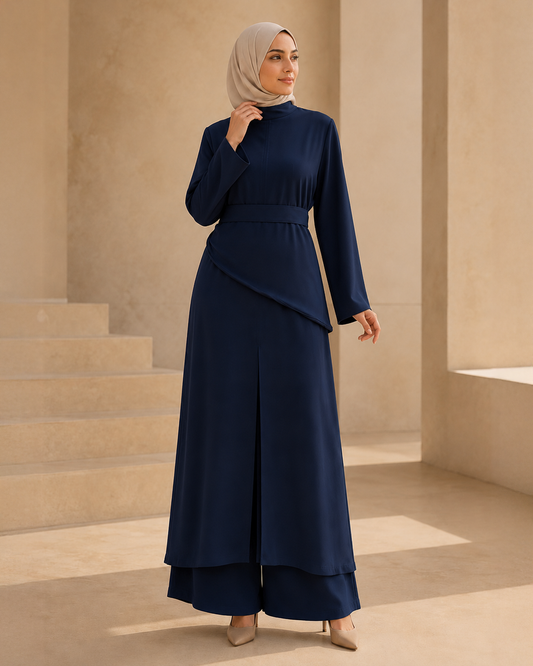 Elegant Two-Piece Tunic & Wide-Leg Trousers Set