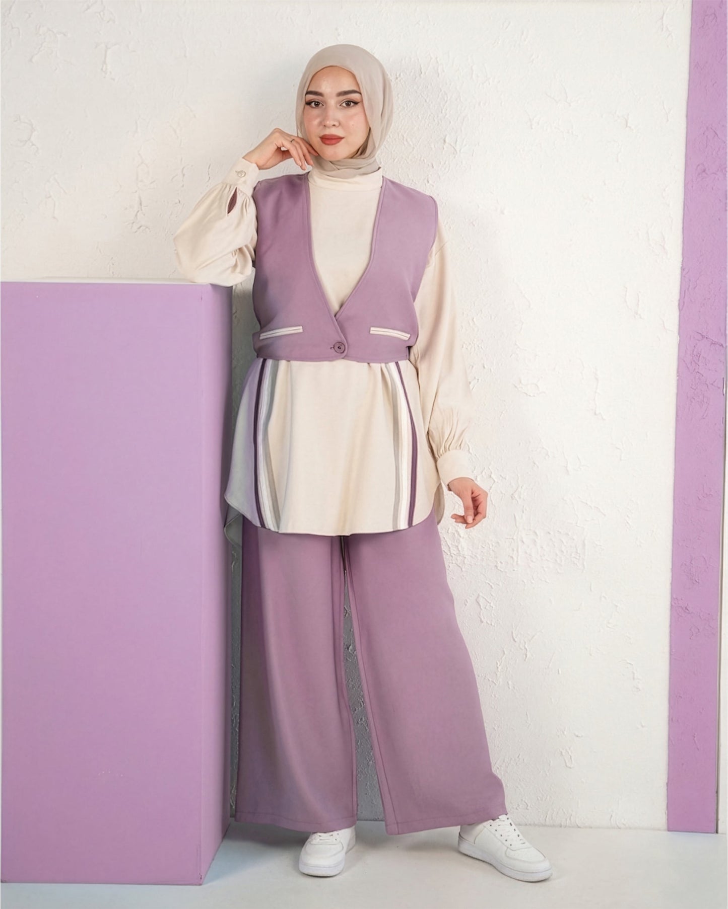 Three-Piece Set with Longline Vest