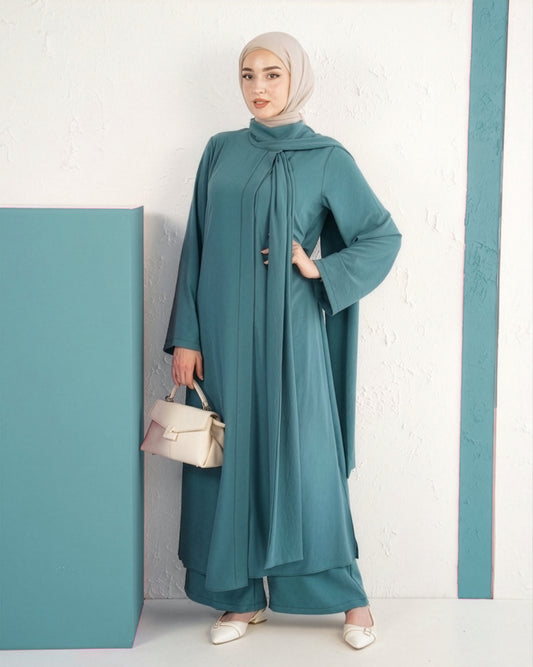 Serene Abaya Set with Draped Scarf